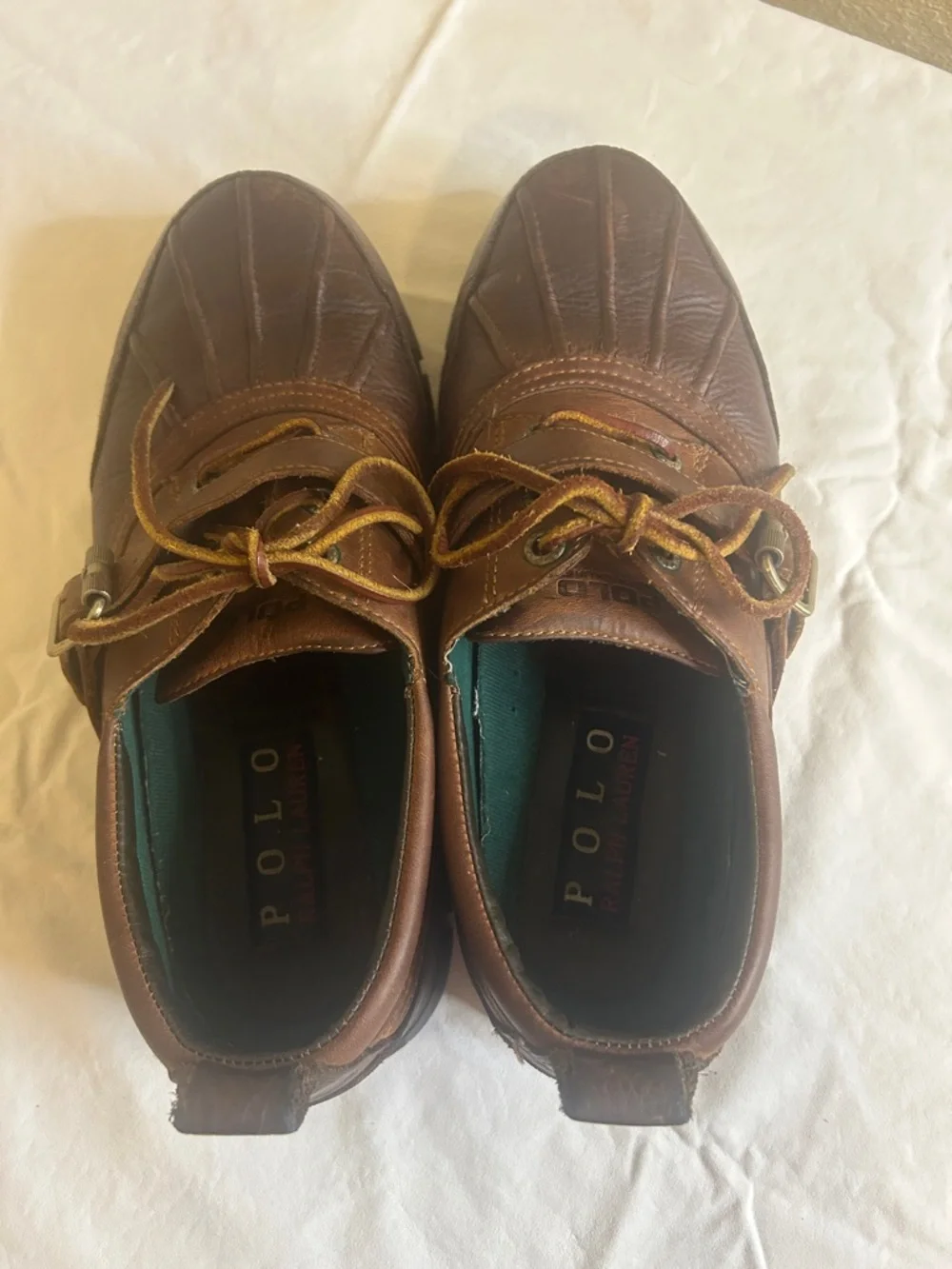 Polo by Ralph Lauren Brown Leather Men’s Boat Shoes with Lace & Buckle Size 11D